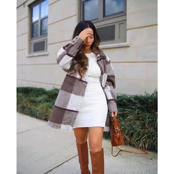 Jacket H&M Felted Shacket Plaid New - Picture 7 of 10